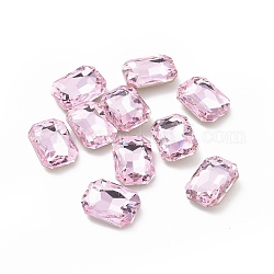 Cabujones de cristal de rhinestone, espalda puntiaguda y espalda plateada, Rectángulo, rosaline, 14x10x5mm