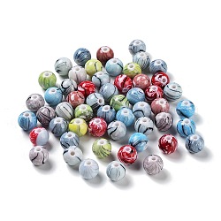 Perles acryliques opaques, ronde avec motif de vagues, couleur mixte, 11.5x11mm, Trou: 2.5mm, environ 561 pcs/500 g