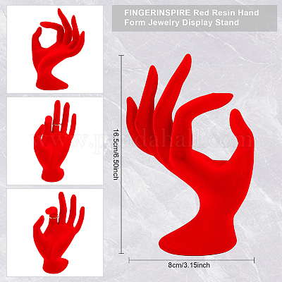 FINGERINSPIRE Hand Form Jewelry Display Hand Ring Holder with Red Velvet  4.7x8x16.5cm Hand Mannequin Rack Hand Model Jewelry Holder Resin Ring