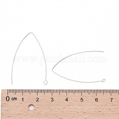 925 Sterling Silver Earring Hooks, Silver, 36~39x18x0.6mm, Hole: 2mm, 22  Gauge, Pin: 0.6mm