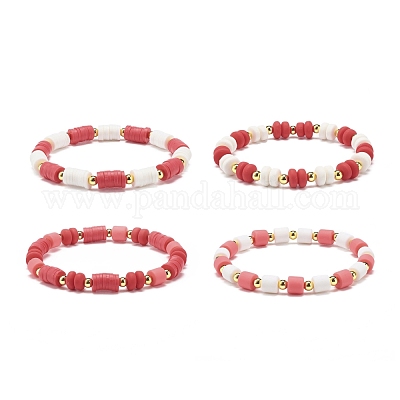 4Pcs 4 Style Polymer Clay Heishi Surfer Stretch Bracelets Set, Stackable  Preppy Bracelets for Women, Red, Inner Diameter: 2~2-1/4 inch(5.1~5.7cm)