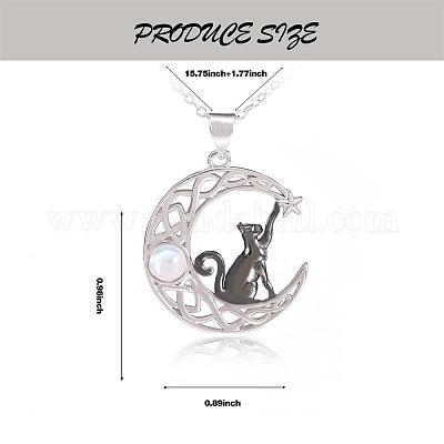 Collier en laiton avec pendentif chat noir et pierre de lune en
