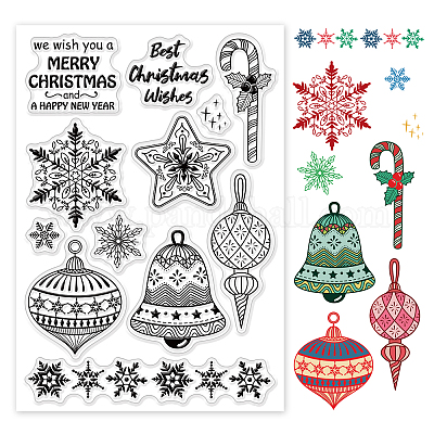 Merry Christmas Clear Stamps for Card Making and Photo Album Decorations,  Happy New Year Words Winter Snowflake Frame Clear Rubber Stamps for Card