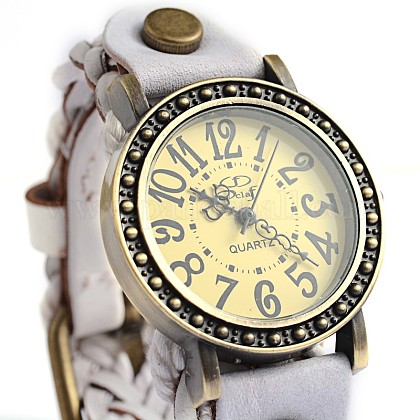 女性の編組革クォーツ腕時計  合金の腕時計ヘッド付き  ミックスカラー  245x20mm WACH-O007-02-1