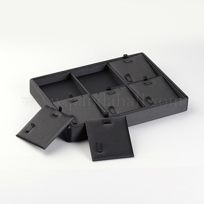 木製のネックレスプレゼンテーションボックス  PUレザーで覆われた  ブラック  18x25x3.2cm NDIS-O007-01-1
