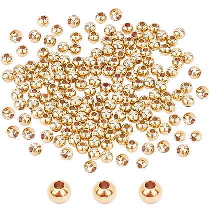 PandaHall 300pcs 4mm Gold Plated Brass Beads Long-Lasting Plated Round Smooth Spacer Beads for Necklace KK-PH0036-67G-1