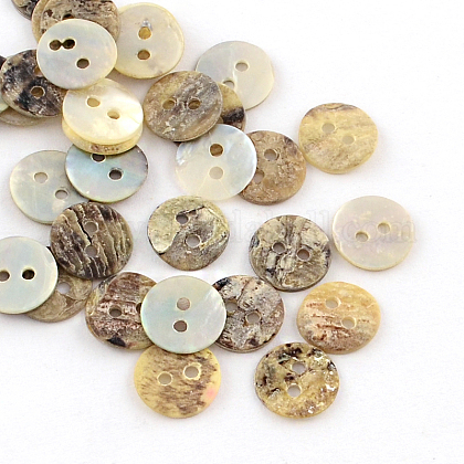 2-Hole Flat Round Sea Shell Buttons SSHEL-Q295-03-1