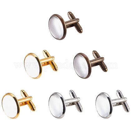 Boutons De Manchette Laiton DIY - 36 Pièces, Doré/Platine/Bronze, Cadre Cabochon 18mm - Pandahall