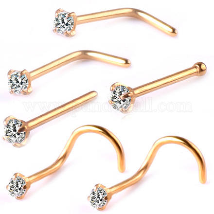 6Pcs 6 Style Clear Cubic Zirconia Nose Studs AJEW-PW0005-21G-1