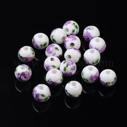 Perles de porcelaine imprimées manuelles X-PORC-Q199-8mm-01-1
