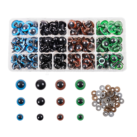 PandaHall 200 Pcs 10~18mm Colorful Plastic Safety Eyes with Washers for Doll Animal Crafts DIY-PH0026-18-1