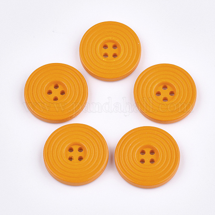 塗りの木製のボタン  4穴  フラットラウンド  オレンジ  24.5x4mm  穴：2mm WOOD-Q040-002B-1