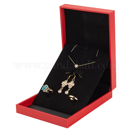 Boîte de rangement rectangulaire en cuir PU avec boîte de rangement de bijoux en peluche AJEW-WH0505-86A-01-1