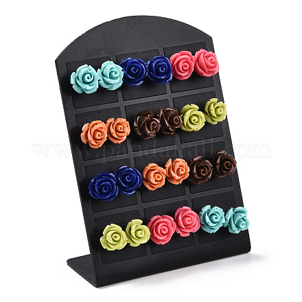 Synthetical Coral Flower Ear Studs EJEW-R102-01-1