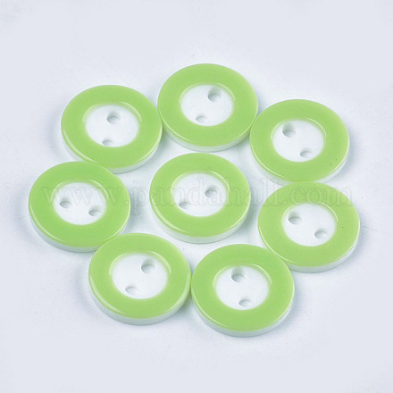 樹脂ボタン  2穴  フラットラウンド  薄緑  13x2mm  穴：1.8mm  約1000個/袋 BUTT-Q041-01G-1