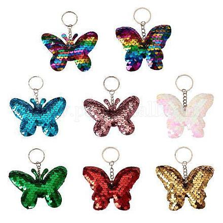 8 llavero con colgante de mariposa de lentejuelas reflectantes de 8 colores. KEYC-TA0001-19-1