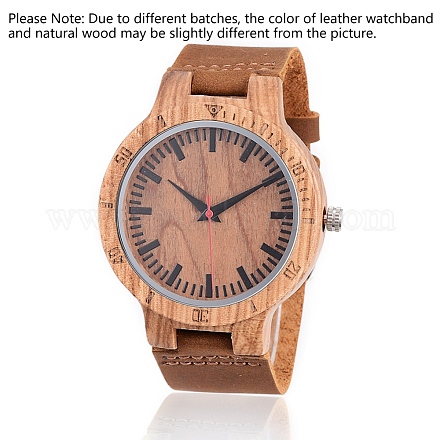 ゼブラノ木製腕時計  男性の電子時計  革の時計バンドと合金パーツ  サドルブラウン  260mm  ウォッチヘッド：56x48x12mm  ウオッチフェス：37mm WACH-H036-27-1