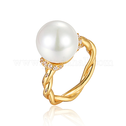 925 Sterling Silver Wire Wrapped Finger Ring with Imitation Pearl FV1561-1-1