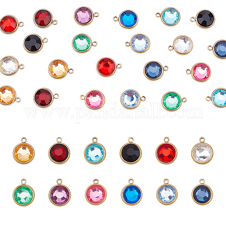 UNICRAFTALE 24pcs12 Colors Flat Round Crystal Birthstone Charms Stainless Steel Charms with Acrylic Rhinestone Round Bezel Pendant for DIY Jewelry Making 1.3mm Hole STAS-UN0029-44-1