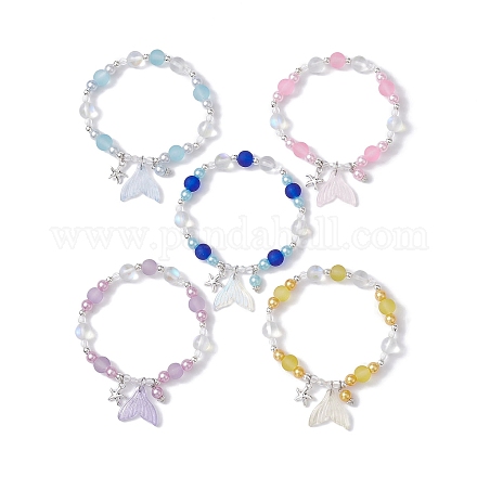 Bracelet extensible en perles d'imitation de verre et plastique abs BJEW-JB09747-1