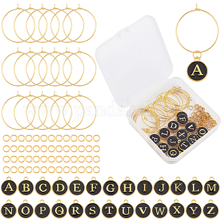 SUNNYCLUE 1 Box 26 Set Wine Glass Tag Charms Drink Identifiers Markers Including Alphabet Letter Alloy Enamel Pendants Brass Charm Rings Jump Rings for Party Favors Decorations DIY-SC0016-40A-1