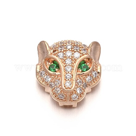 Rack Plating Brass Micro Pave Cubic Zirconia Leopard Hollow Beads ZIRC-I012-18RG-RS-1