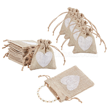 AHANDMAKER 20Pcs Small Burlap Bags Drawstring Heart Burlap Gift Bag Heart Burlap Bag Jewelry Pouches Burlap Bags for Wedding Favors Birthday Party Art and DIY Craft ABAG-WH0031-30-1