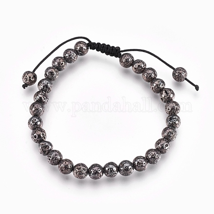 Galvanisierte geflochtene Perlenarmbänder aus natürlichem Lavastein BJEW-O162-H01-1