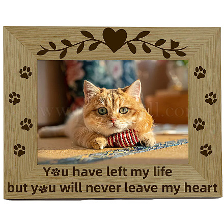 CREATCABIN Cat Picture Frame Pet Paws Wood Photo Frames Engraved Display Wooden Tabletop for Hanging Wall Christmas Memorial Home Gifts 4x6Inch-You Have Left My Life but You Will Never Leave My Heart AJEW-WH0292-041-1