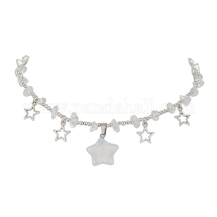 Collana con pettorina con ciondoli a forma di stella in opalite e lega e catenelle con perline NJEW-JN04512-02-1