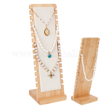 Ph pandahall 15 slots collier titulaire stand bois bijoux présentoir panneaux d'affichage de table chaîne tour de cou organisateur avec tapis de velours pour collier pendentifs bracelet bijoux NDIS-WH0009-16B-1