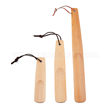 SUPERFINDINGS 3 Style Wood Shoehorns Wooden Ergonomic Design Shoe Helper Short and Long Handle Shoe Spoons Shoe Wearing Assist for Seniors Man Woman Pregnancy Arthritis Travel Use AJEW-FH0006-51-1