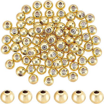Benecreat 80 pièces de véritables perles rondes en laiton plaqué or 18 carats KK-BC0008-70-1