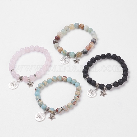 Natural & Synthetic Mixed Stone Stretch Bracelets BJEW-JB03772-1