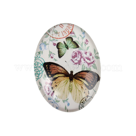 Schmetterling bedruckte Glas ovale Cabochons X-GGLA-N003-18x25-C42-1