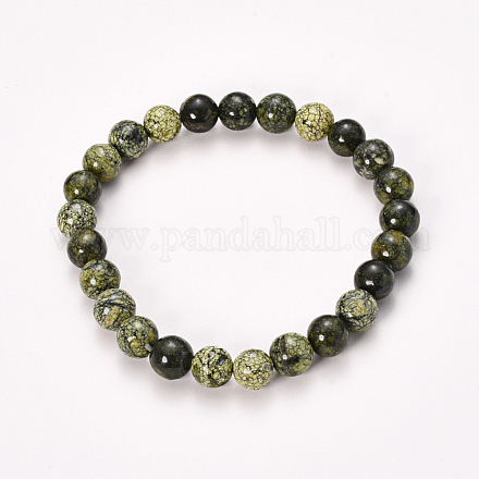 Natürliche Serpentin / grüne Spitzen Stein Perlen Stretch Armbänder BJEW-Q692-53-12mm-1