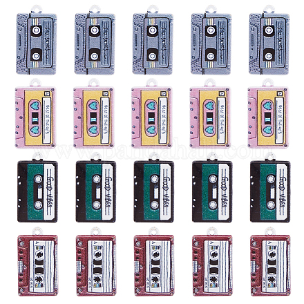 Dicosmetic 24 個 4 色ベーキングペイント合金ペンダント  音楽テープの形のチャーム  ミックスカラー  26x15x2.5mm  穴：1.4mm  6個/カラー FIND-DC0003-84-1