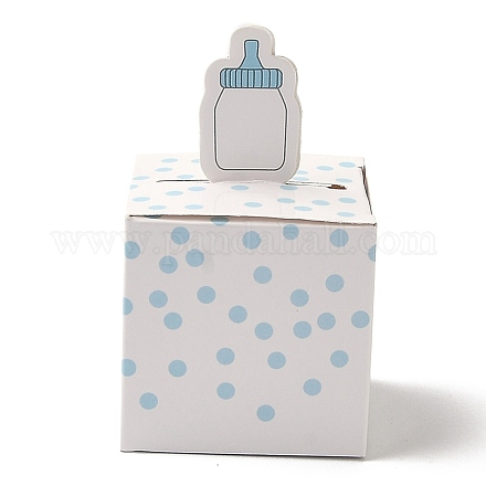 紙ギフトボックス  折りたたみキャンディーボックス  結婚式のための装飾的なギフトボックス  哺乳瓶模様の正方形  ライトスカイブルー  折りたたみ：5.35x5.35x9.2cm  展開：15.5x10.5x0.1cm CON-I009-11B-1