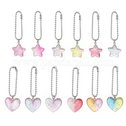 12 pz 2 stili colore sfumato stelle e decorazioni pendenti in resina a forma di cuore HJEW-JM00868-1