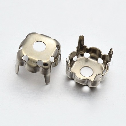 プロングのセッティングで正方形の真鍮を縫う  ラインストーン爪付き台座  プラチナ  4x4x0.23mm  ss16ダイヤモンド形状のラインストーンに適合  約10000個/袋 KK-O084-05-4x4mm-1