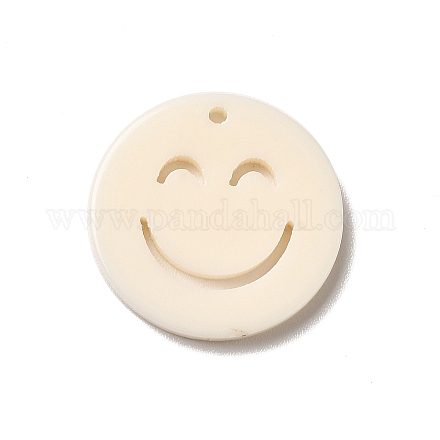 オペークアクリルパーツ  笑顔とフラットラウンド  フローラルホワイト  19.5x2mm  穴：1.4mm OACR-B008-A03-1