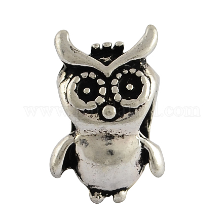 Tibetan Style Alloy Owl European Beads TIBEB-8012-AS-RS-1