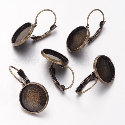 Antique Bronze Brass Bezel Leverback Earring Findings for Cabochons X-KK-C1244-14mm-AB-NR-1