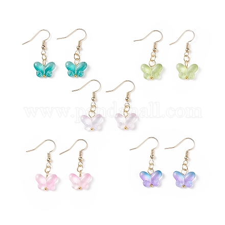 5 Pairs 5 Color Glass Butterfly Dangle Earrings EJEW-JE05099-1