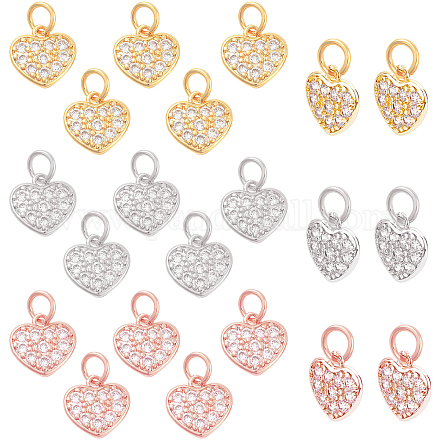 Nbeads 24Pcs 3 Colors Brass Micro Pave Clear Cubic Zirconia Charms KK-NB0001-41-1