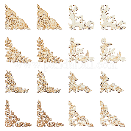 SUPERFINDINGS 32Pcs 8 Style Flower Pattern Hollow out Unfinished Wood Pieces WOOD-FH0002-13-1