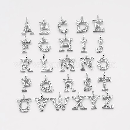真鍮製マイクロパヴェキュービックジルコニアペンダント  文字の頭文字a〜z  9~10x4~10x1.5~2mm  穴：1.5mm ZIRC-F008-1