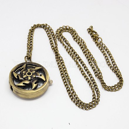 Antique alliage de bronze conception moulin pendentif ouvrable montre de poche des colliers avec des chaînes de fer X-WACH-M010-04-1