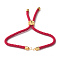 Cotton Cord Bracelet Making, with Brass Findings, Flat Round with Tree of Life, Real 18K Gold Plated, Cerise, 8-5/8 inch(22cm), Hole: 2mm