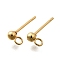 201 Stainless Steel Stud Earring Findings, with Loop and 304 Stainless Steel Pins, Round, Real 18K Gold Plated, 14x6x3mm, Hole: 1.6mm, Pin: 11x0.5mm